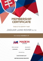 Jaguar Land Rover presented with Gold Member Status Certificate